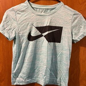 Nike Kids Aqua and Black Logo Tee